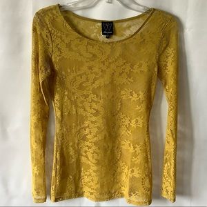 Ella Moss Mesh Lace Top Yellow Mustard XSmall